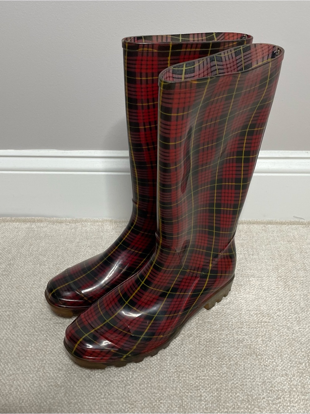 Red Buffalo Plaid Rain Boots Womens Size 9